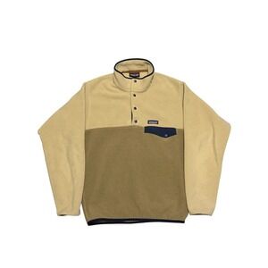Patagonia Synchilla Snap-T Fleece Pullover Mens Small Tan Olive Green 25450
